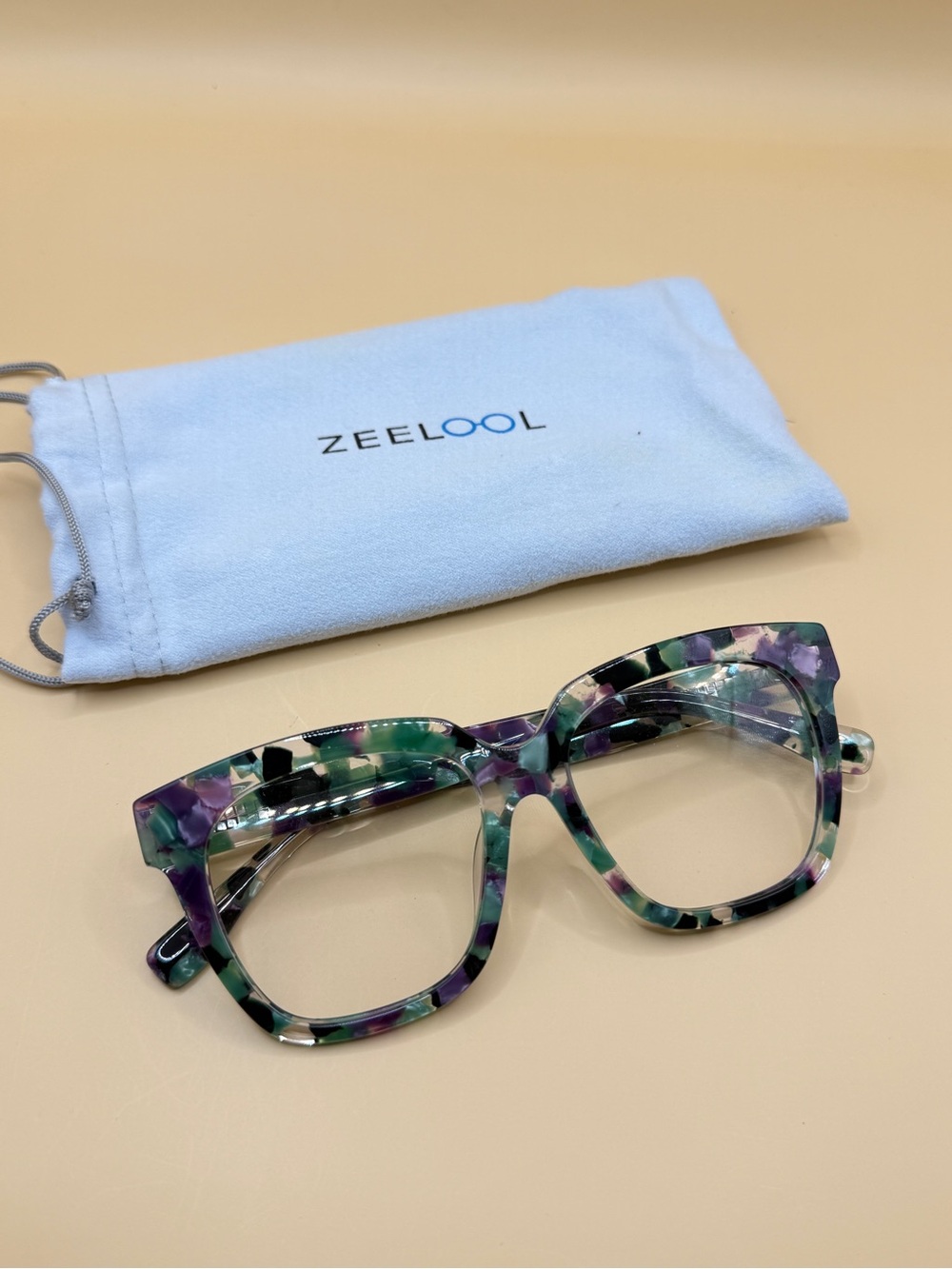 Zeelool Multicolor Tortoiseshell Square Glasses-Green & Purple, No prescription